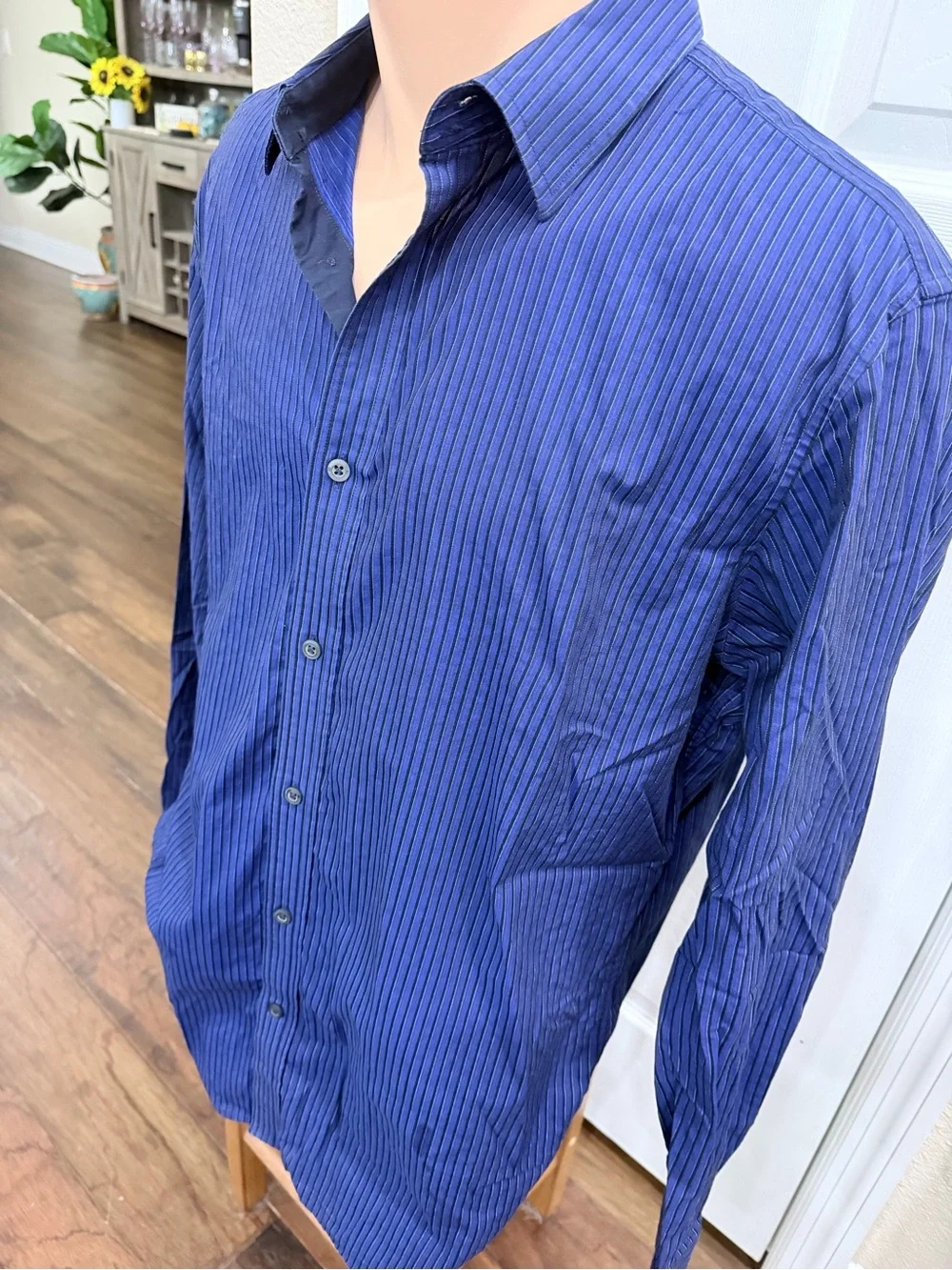 Banana Republic Shirt Mens Large Blue Striped Stretch Button Down Dress Shirt